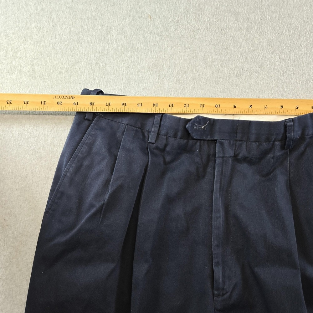 BERLE Suit Pants Mens 40x32 Blue Cotton Blend Classic Straight Belted Fit - Picture 10 of 12